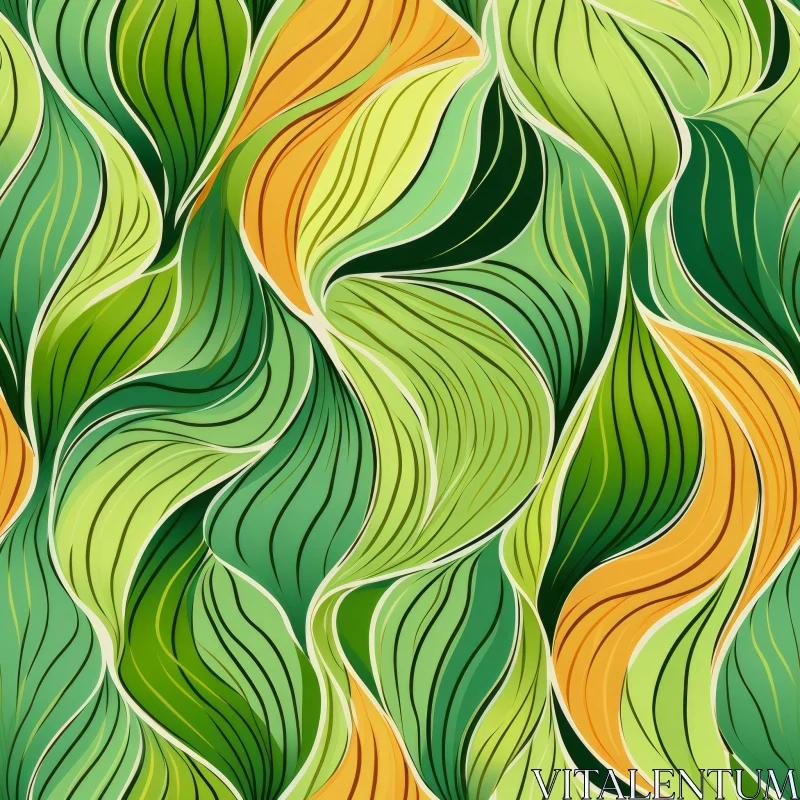 AI ART Green and Orange Waves Seamless Pattern