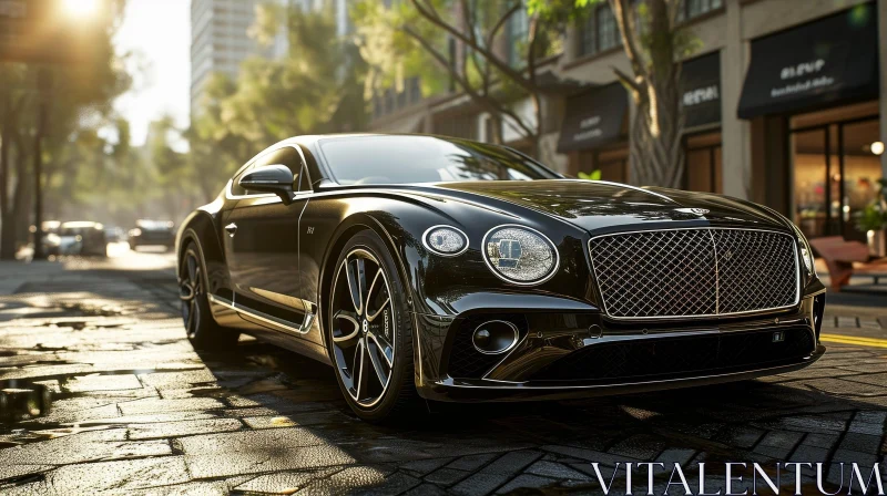 Luxury Black Bentley Continental GT on Wet Street AI Image