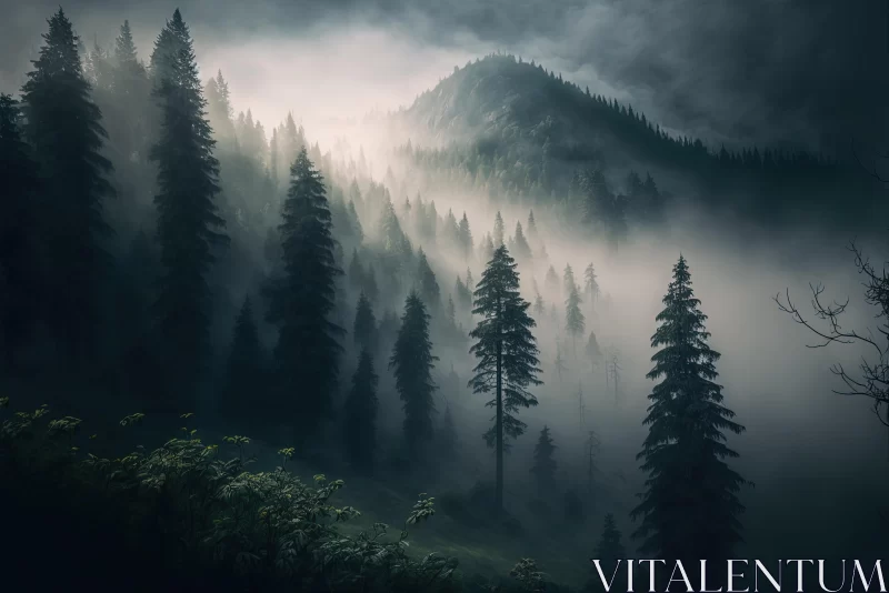 Mysterious Fog on a Mountain: Captivating Natural Landscape AI Image