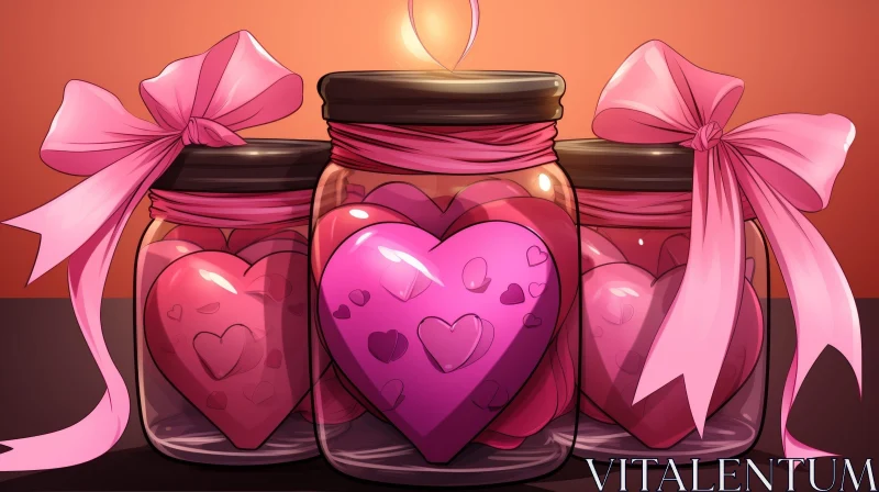 AI ART Pink Heart-Shaped Candy Jars - Cartoon Still Life
