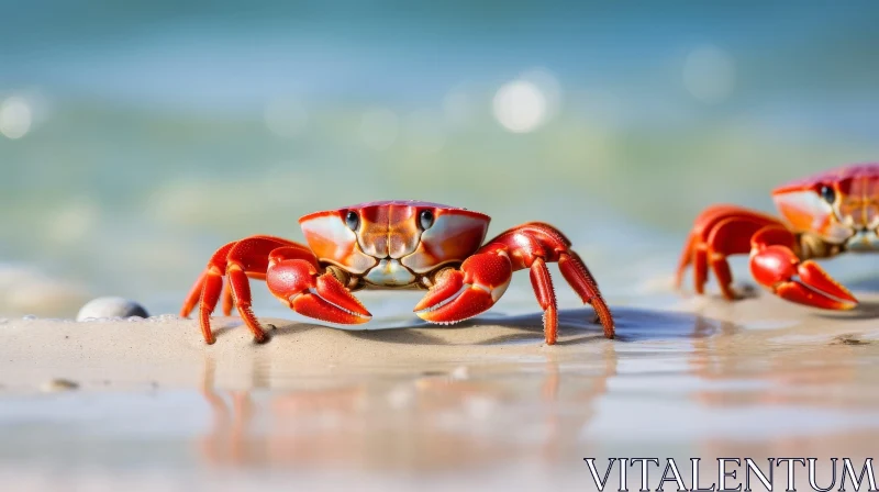 Red Crabs Wildlife Scene on the Sand AI Image