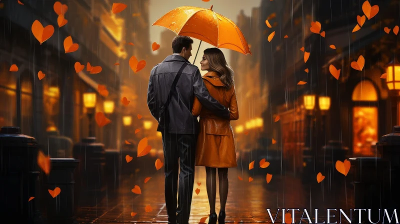 Romantic Couple Walking in Rain Painting AI Image