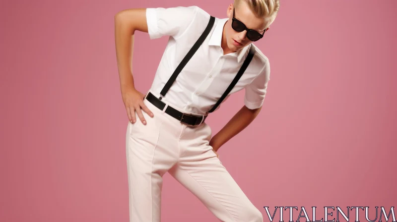 Stylish Male Model in White Shirt and Pink Pants AI Image