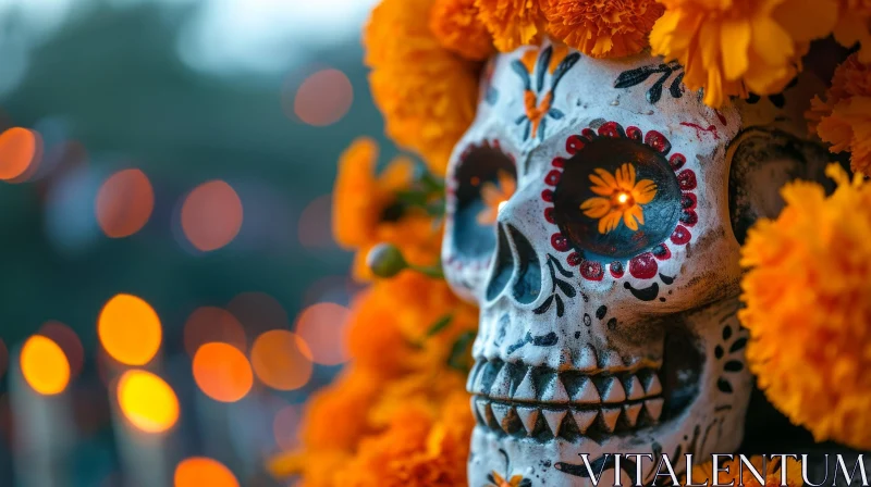 Traditional Mexican Sugar Skull for Day of the Dead - Vibrant Art AI Image