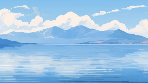Tranquil Mountain Lake Digital Painting