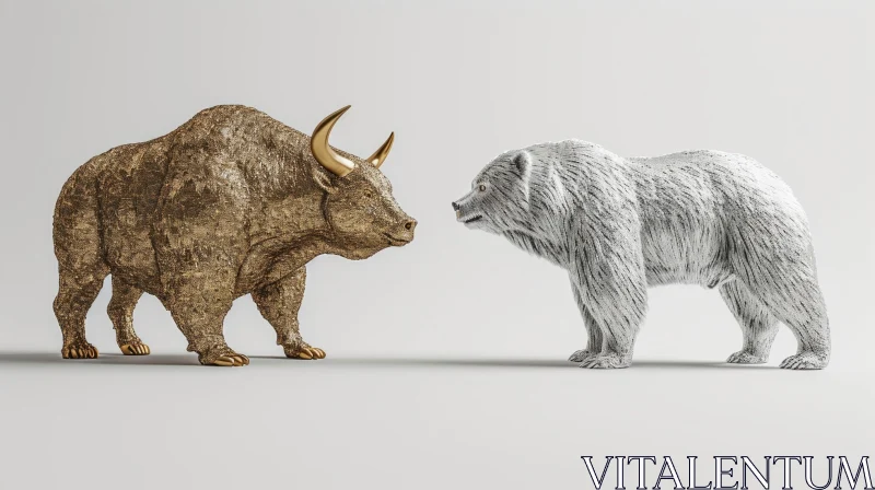 3D Rendering of Bull and Bear: Symbolic Representation of Stock Market AI Image