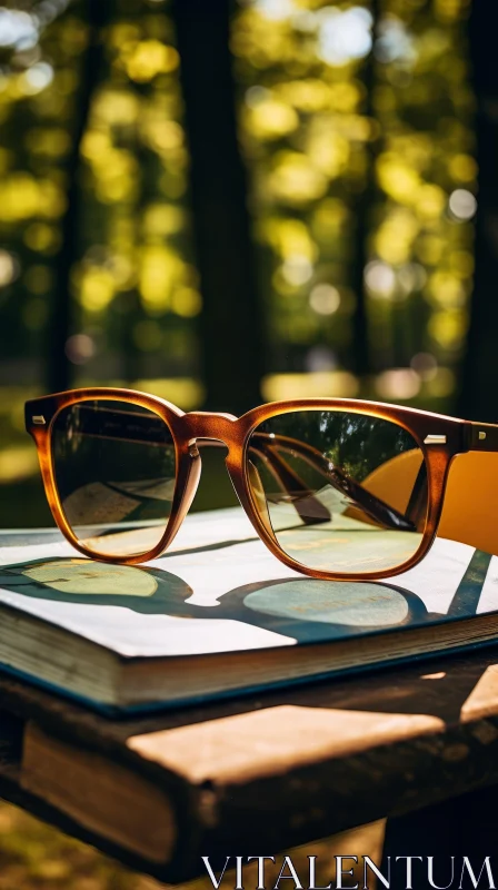 Brown Sunglasses on Book in Forest AI Image