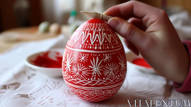Captivating Easter Egg Painting: Vibrant Red Against Pure White AI Image