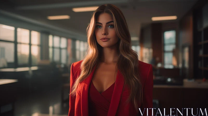 Confident Business Woman in Red Suit | Office Portrait AI Image