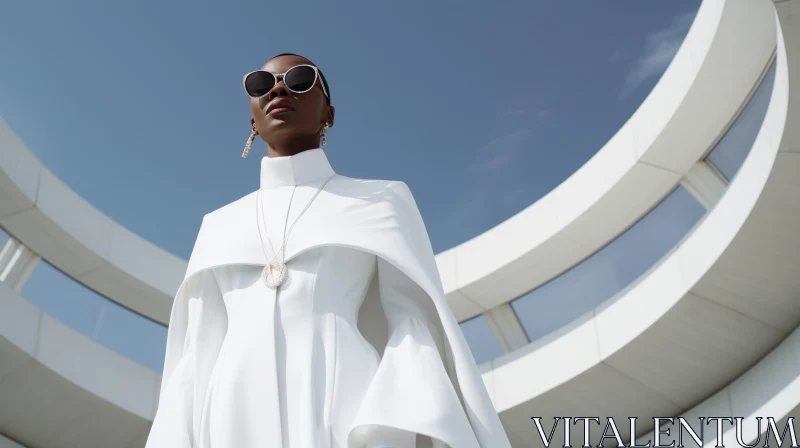 AI ART Confident Woman in White Dress and Sunglasses