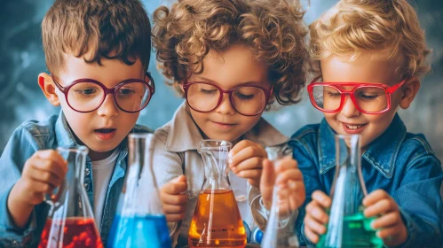Enchanting Science Experiment by Three Children in Lab Coats