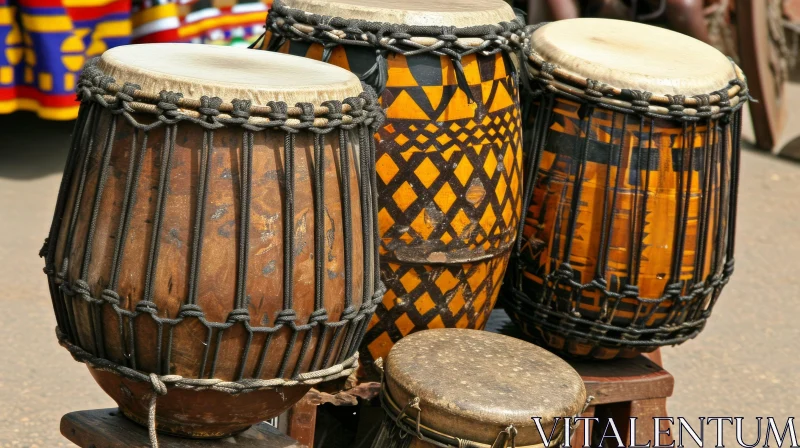 Exquisite African Drums: Wood and Leather Craftsmanship AI Image
