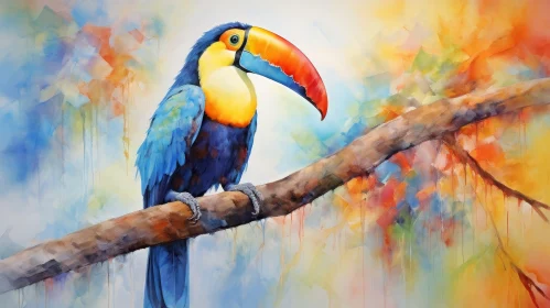 Exquisite Watercolor Painting of a Toucan on a Branch