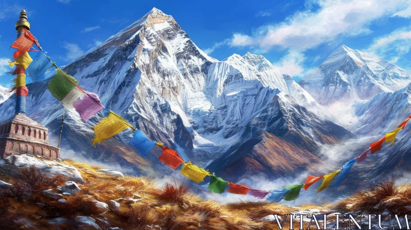 Majestic Himalayan Landscape: Serene Beauty of Snow-Covered Mountains AI Image