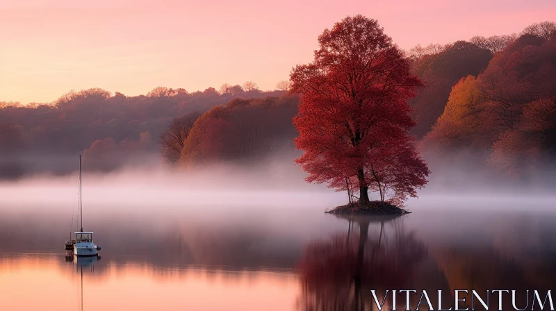 Misty Autumn Morning at the Lake AI Image