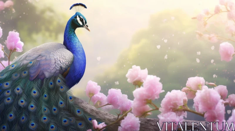 Peacock on Cherry Blossom Branch Painting AI Image