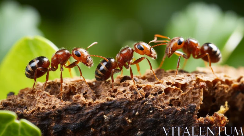 Red Ants on Wood: Close-Up Nature Image AI Image