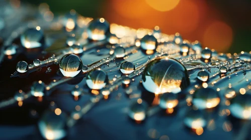 Reflective Water Droplets on Dark Surface