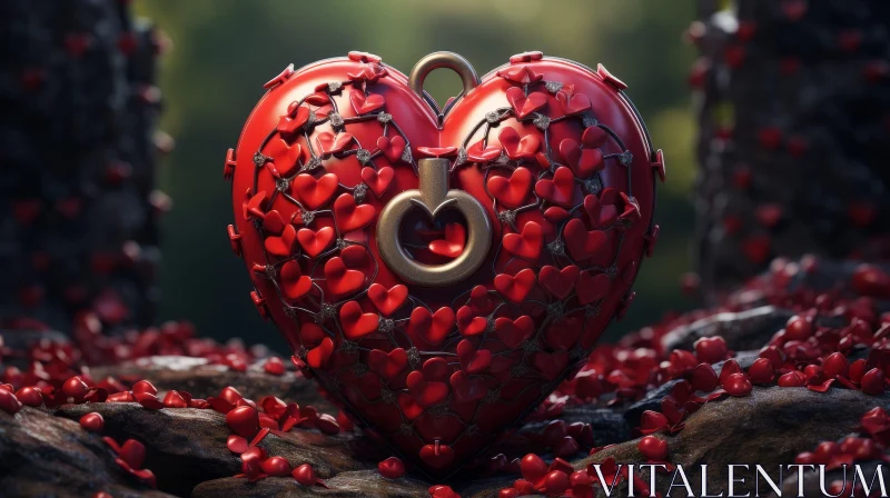 Romantic Red Heart-Shaped Locket in Forest Setting AI Image