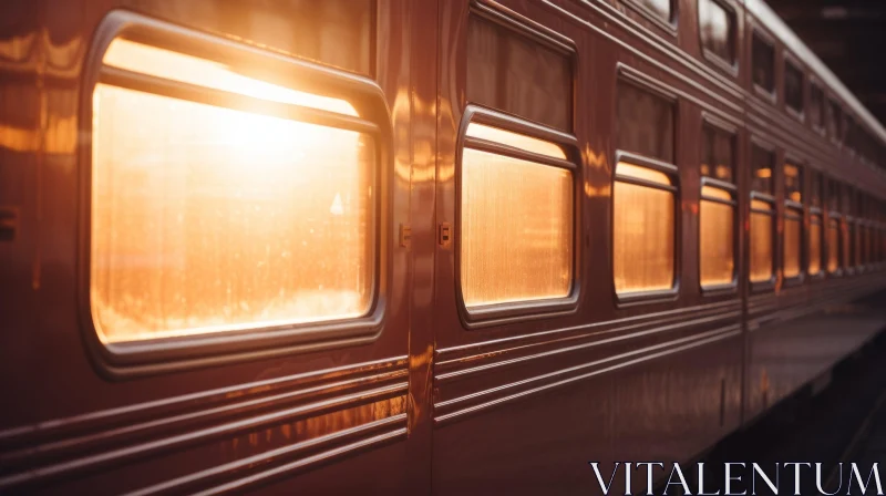 Sunlit Brown Train with Reflective Windows AI Image