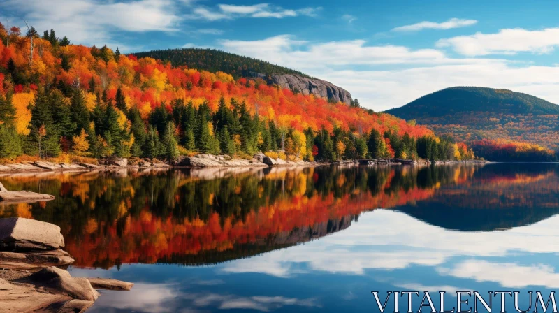 Tranquil Lake Landscape with Autumn Foliage AI Image