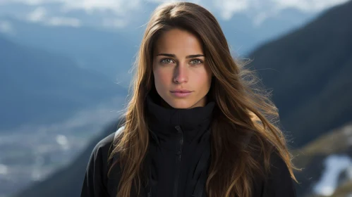 Woman in Black Jacket Standing in Mountain Landscape