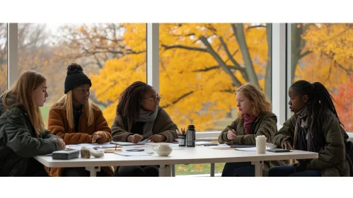 Captivating Moment: Four Women Engrossed in Conversation