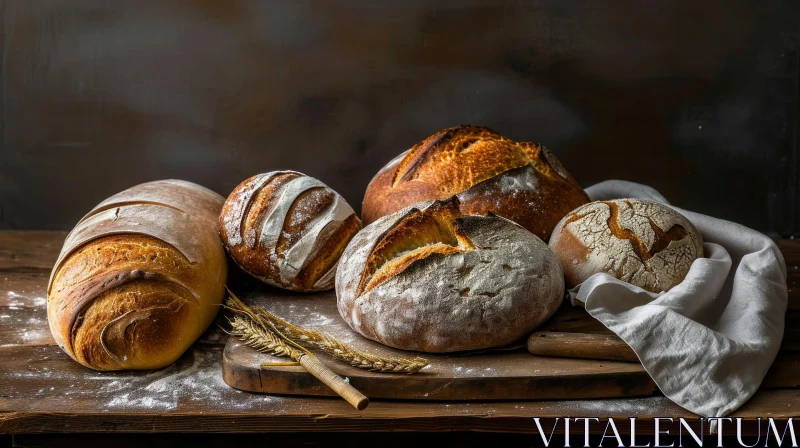 Captivating Still Life: Variety of Breads on Wooden Table AI Image