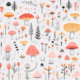 Colorful Mushroom Seamless Pattern on Light Gray Background