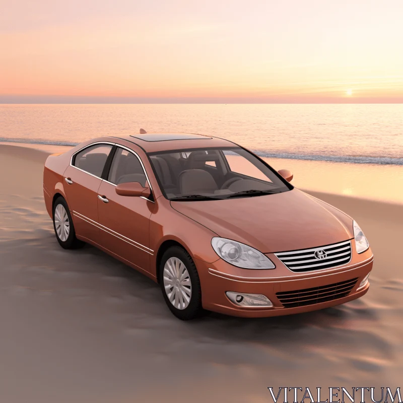 Elegant Car on Sandy Beach - Realistic Rendering AI Image