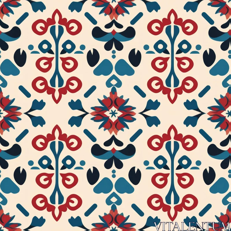 AI ART Elegant Floral Seamless Pattern in Red, Blue, and White