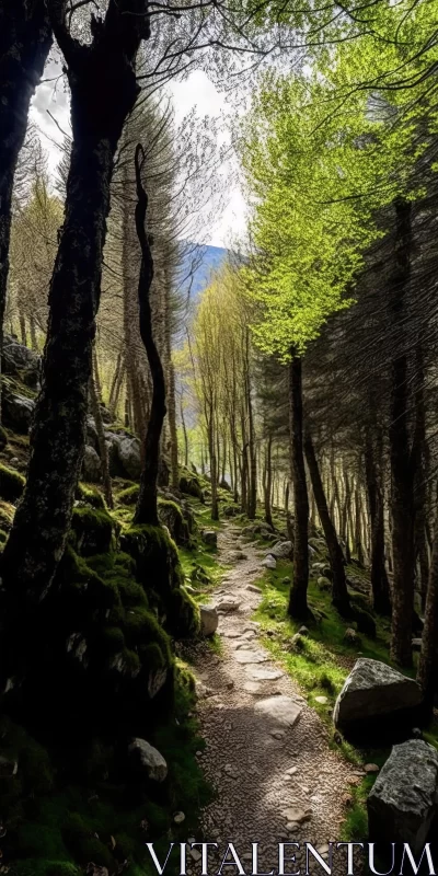 Enchanting Forest Path in Medieval Fantasy Style | Mountainous Landscapes AI Image