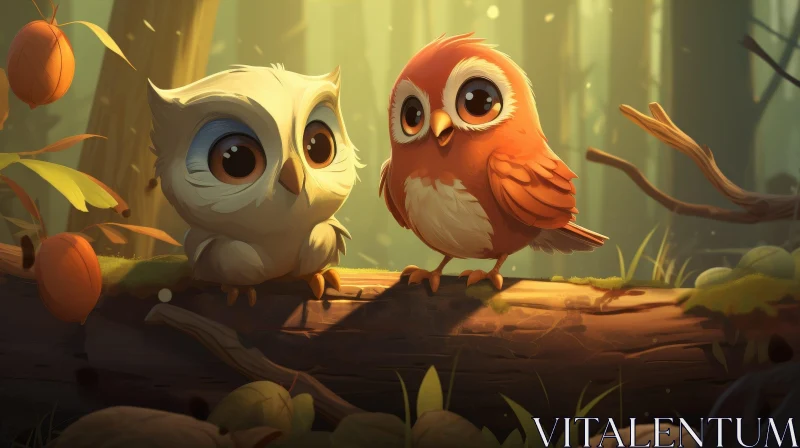 Enchanting Owls in Forest Illustration AI Image