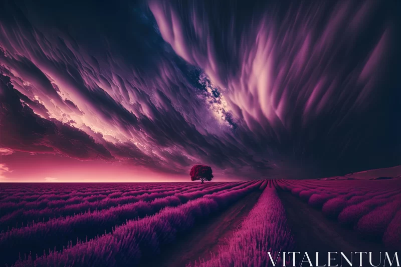 Ethereal Lavender Fields: A Surreal Sci-Fi Landscape AI Image