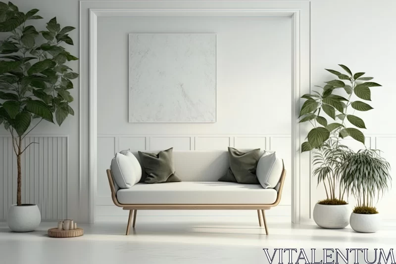 Intricate Woodwork and Minimalistic Symmetry: A White Living Room AI Image