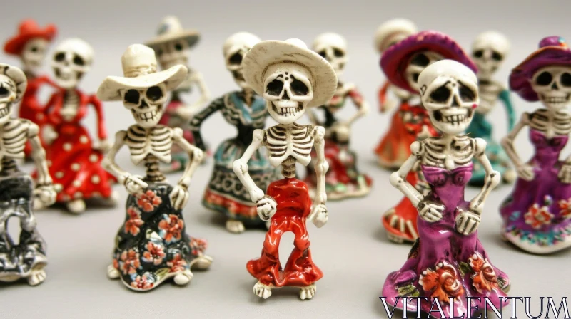 AI ART Mexican Ceramic Figurines - Traditional Skeleton Clothing