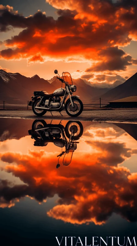 AI ART Post-apocalyptic Motorcycle Reflection on Pond