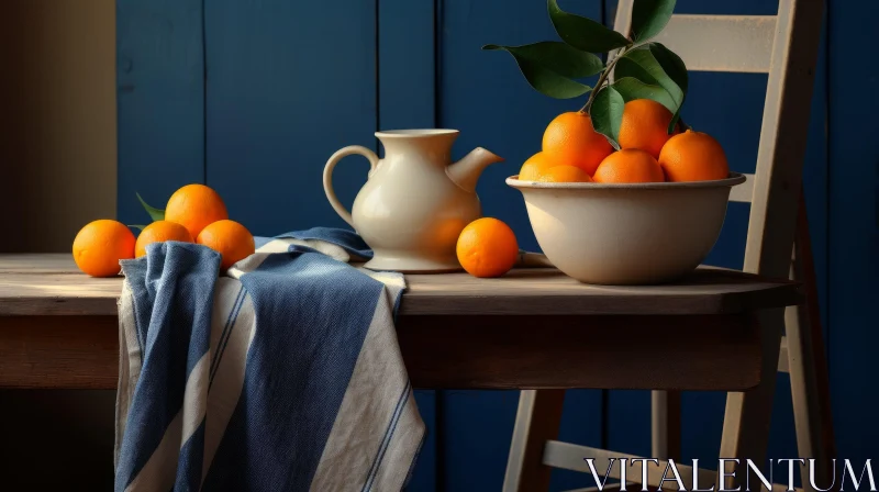 AI ART Rustic Still Life with Oranges and Ceramic Jug