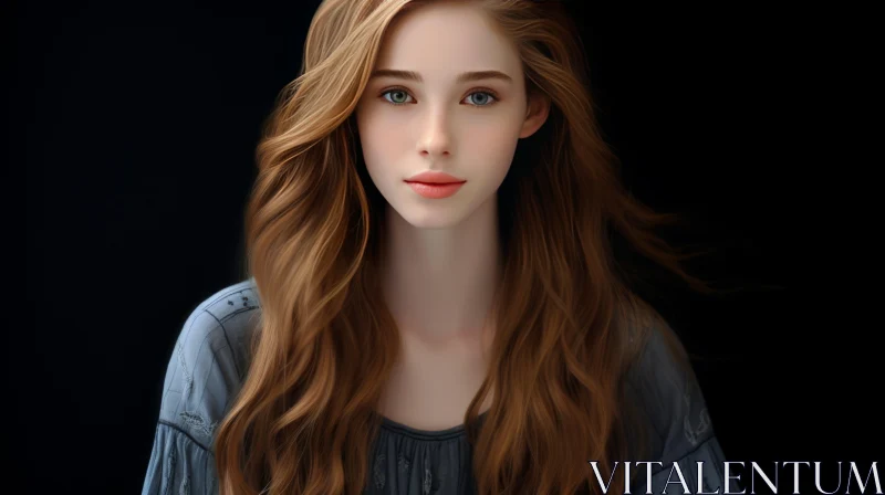 Serene Woman Portrait | Peaceful Beauty with Auburn Hair AI Image