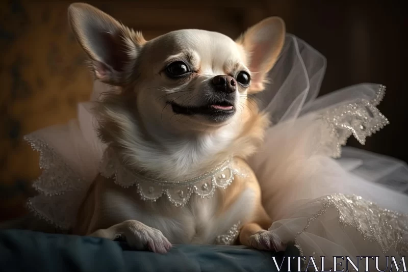 Captivating Chihuahua Portrait in Wedding Dress | Elegant Still Life AI Image