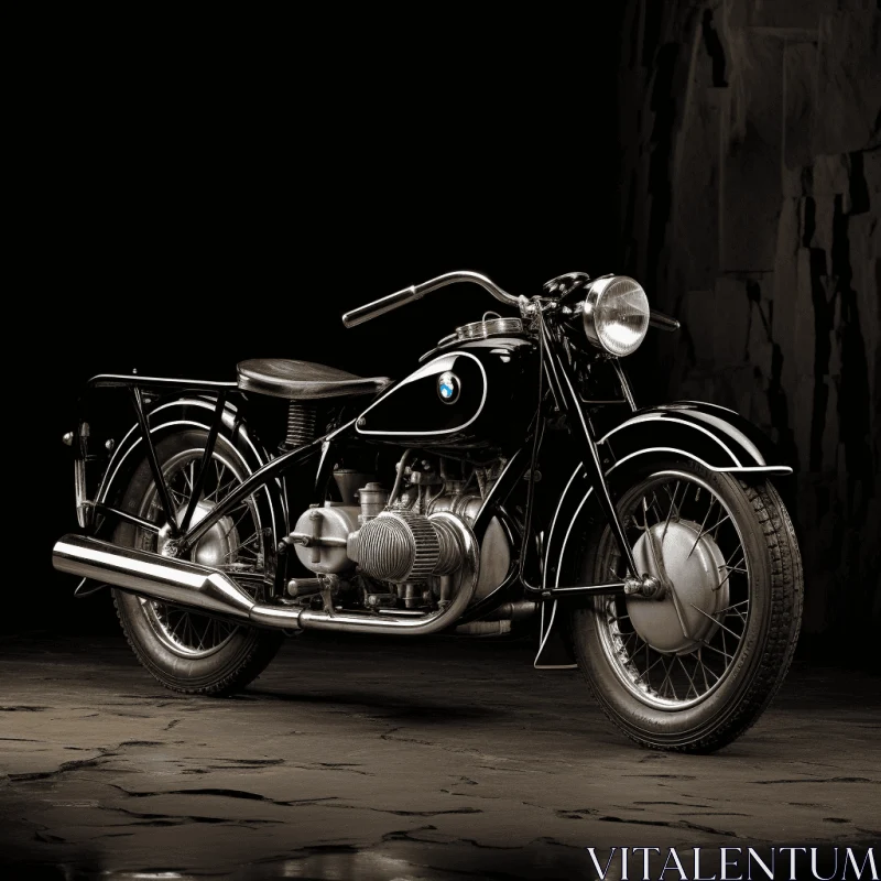Captivating Vintage BMW Motorcycle in Black and White | Photorealistic Rendering AI Image