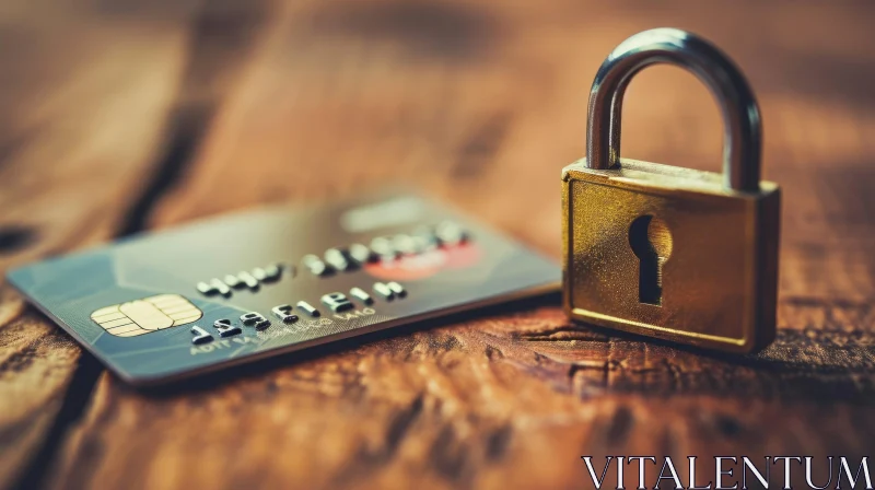 Credit Card and Padlock on Wooden Table | Artistic Composition AI Image