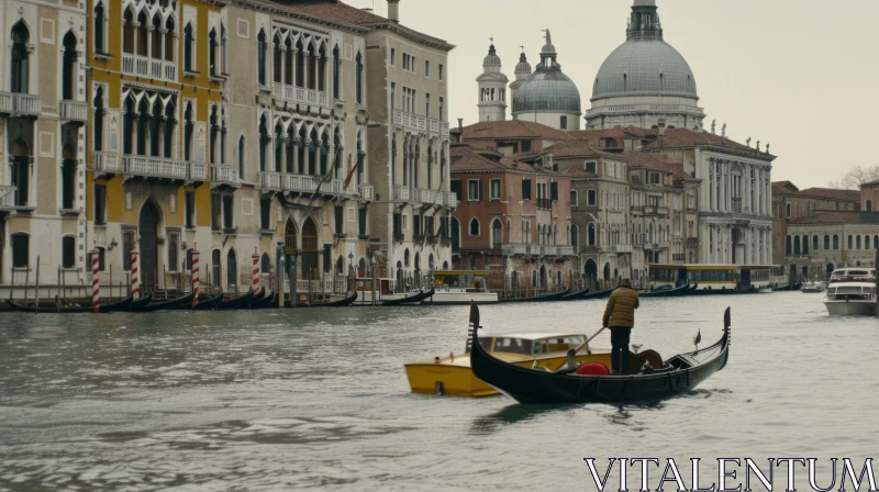 Gondolier Rowing a Gondola in Venice - Serene Canal Scene AI Image