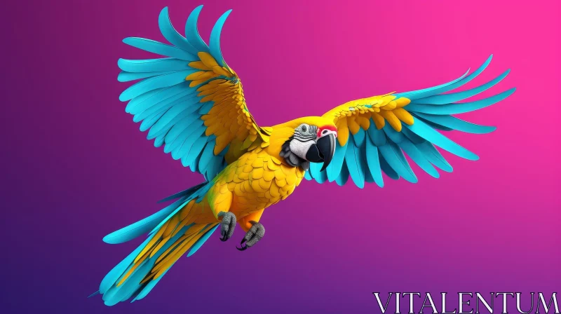 Graceful Parrot in Flight | Colorful Wings | Pink Purple Background AI Image
