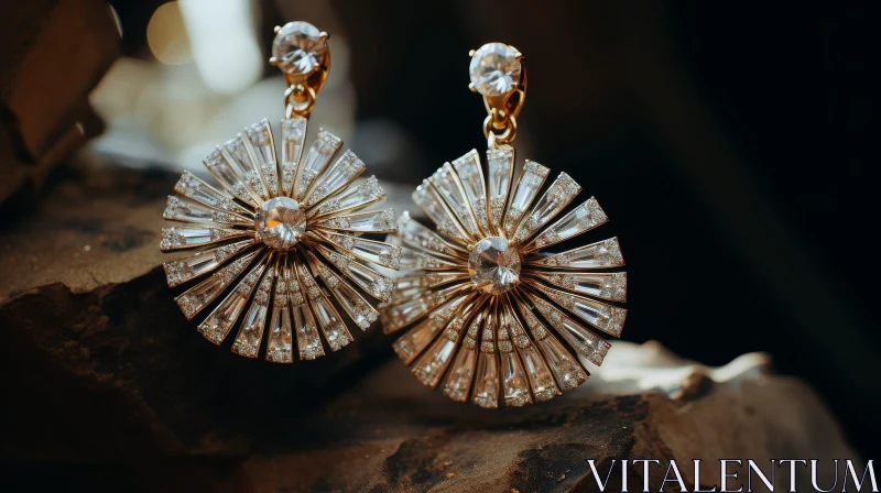 AI ART Luxurious Diamond Flower Earrings on Dark Stone Background