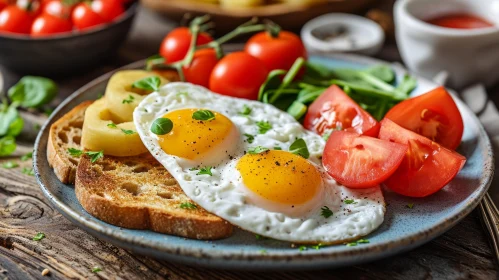 Mouthwatering Plate of Fried Eggs, Toast, and Tomatoes