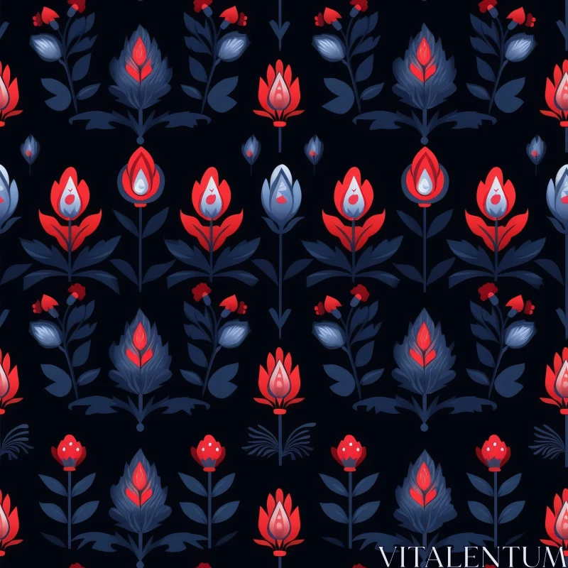 Red and Blue Flowers Seamless Pattern AI Image