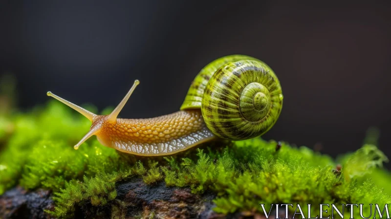 Snail on Green Moss: A Close-up Nature Shot AI Image
