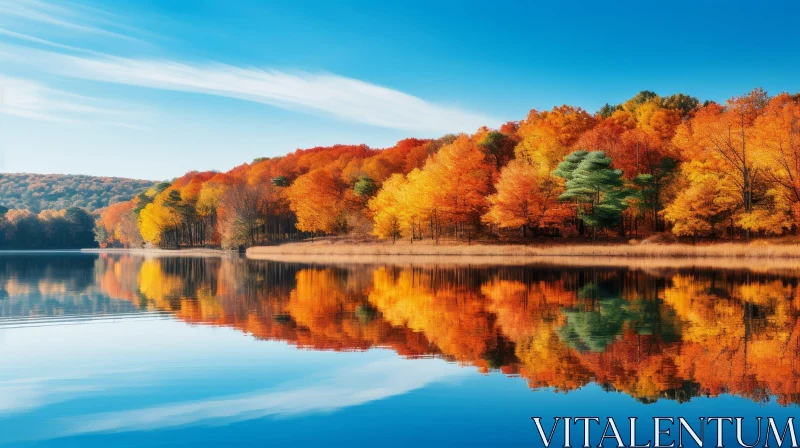 Tranquil Fall Lake Scene with Colorful Trees AI Image