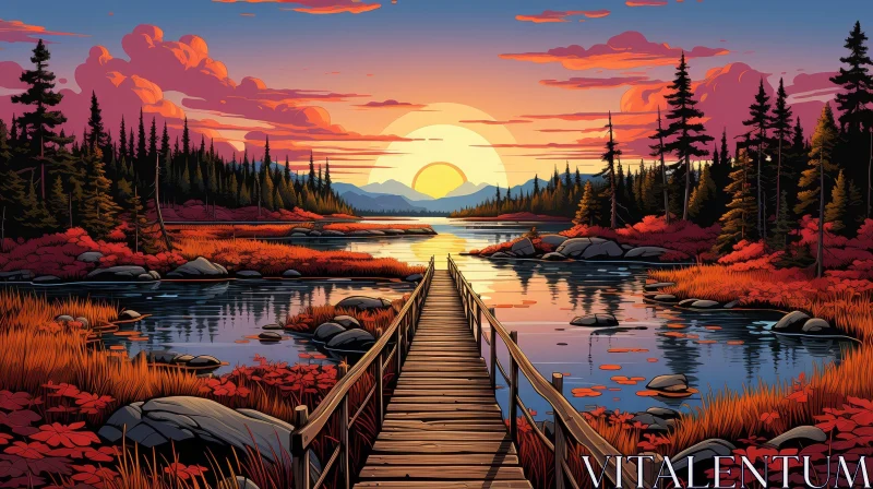 Tranquil Sunset Lake and Mountain Landscape AI Image